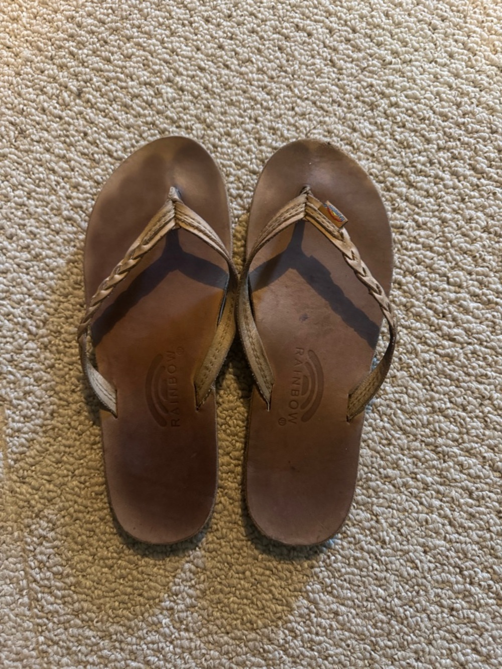 Rainbow Braided Leather Flip Flops